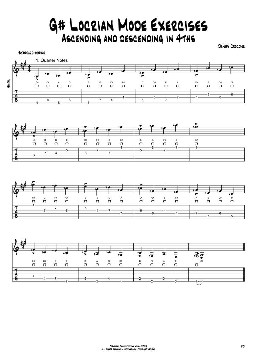 G# Locrian Mode Exercises - Ascending and Descending in 4ths Acoustic Guitar scores gallery preview page 1
