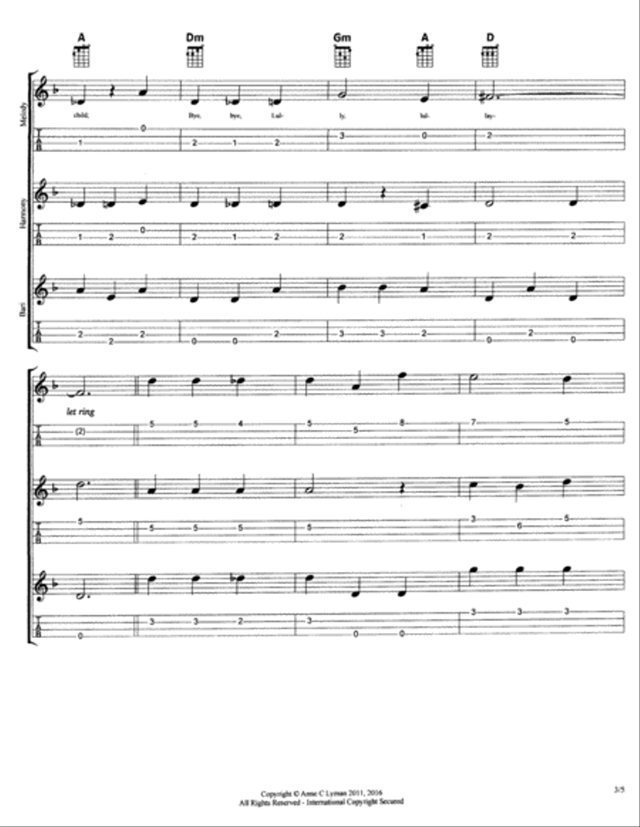 Coventry Carol for Ukulele Ensemble plus Baritone ukulele, Early-Intermediate level Voice scores gallery preview page 5
