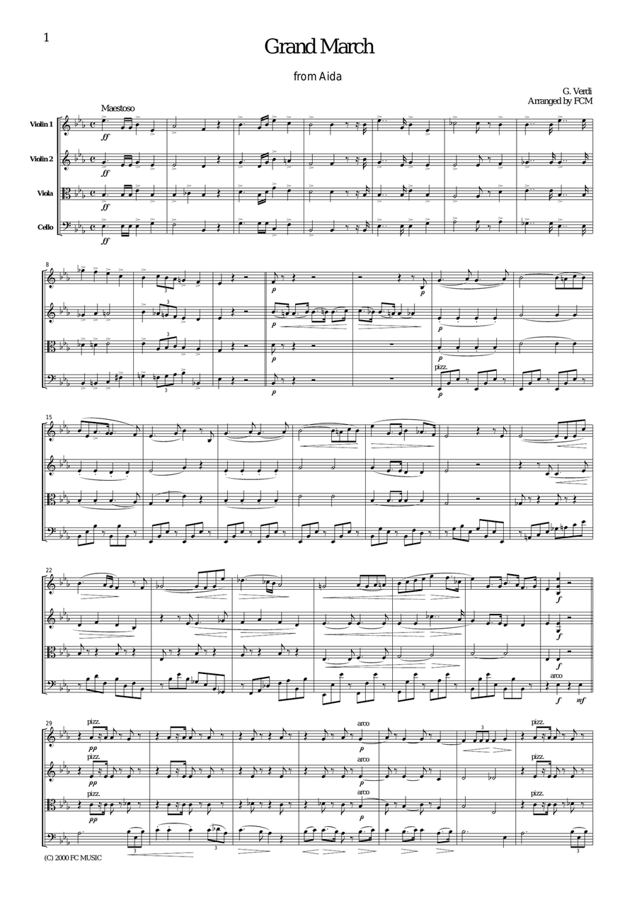 Verdi Grand March from Aida, for string quartet, CV002 String Quartet scores gallery preview page 1