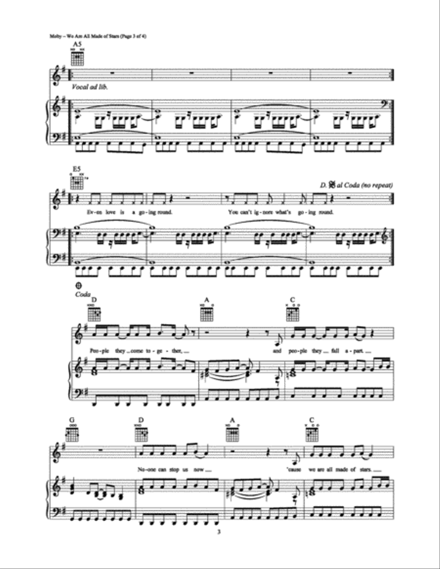 We Are All Made of Stars Piano, Vocal, Guitar scores gallery preview page 3