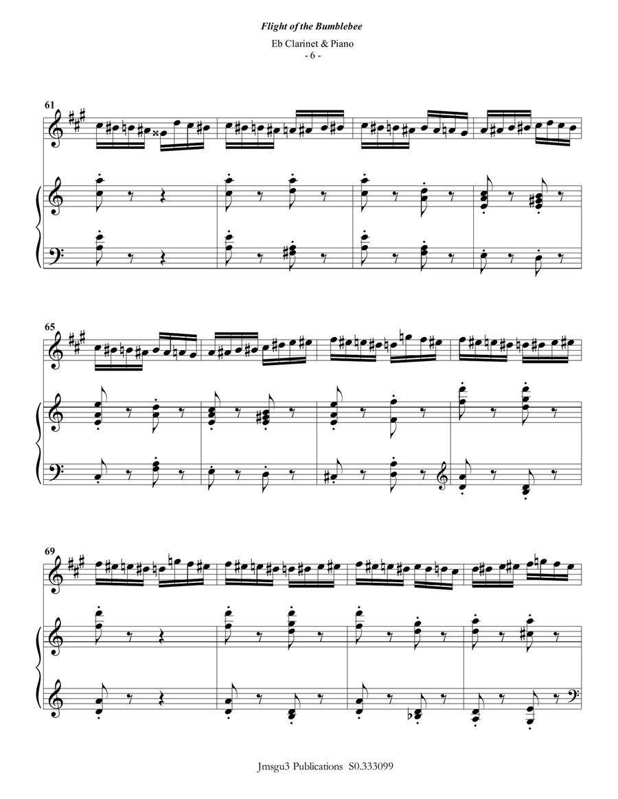 Korsakov: Flight of the Bumblebee for Eb Clarinet & Piano Woodwind Duet scores gallery preview page 6