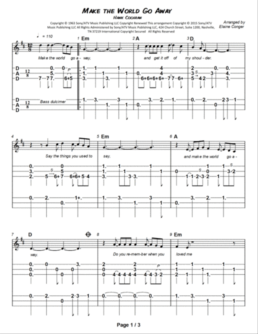 Make The World Go Away Dulcimer scores gallery preview page 2