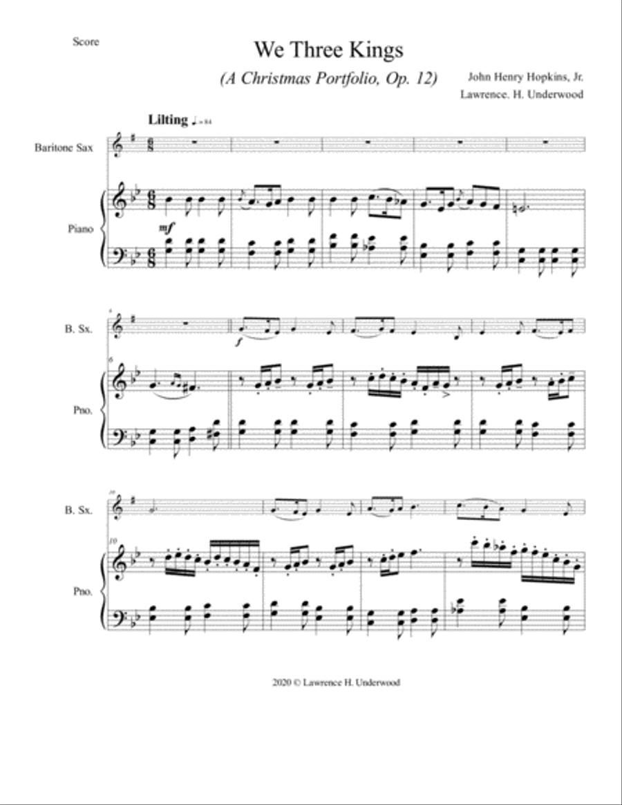 We Three Kings for Solo Bari Saxophone Baritone Saxophone scores gallery preview page 2