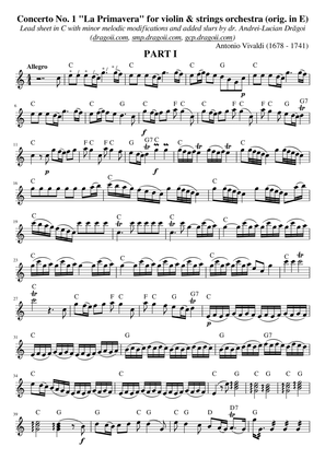 Vivaldi (Antonio) - The Spring (violin concerto from the "Four Seasons" cycle) - lead sheet in C -