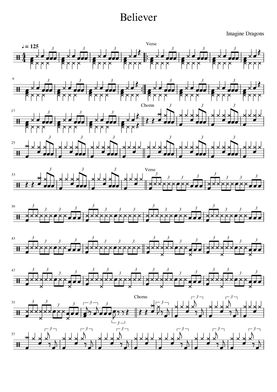 Believer Drum Set scores gallery preview page 1