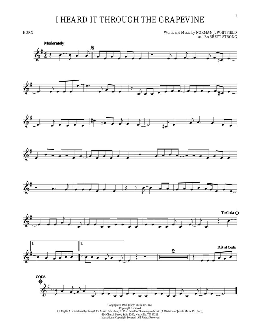 I Heard It Through The Grapevine Horn Solo scores gallery preview page 1