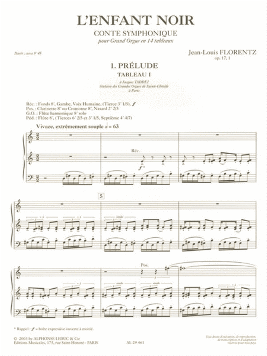 L'enfant Noir Op.17, Tableau 1: Prelude (organ) Organ scores gallery preview page 2