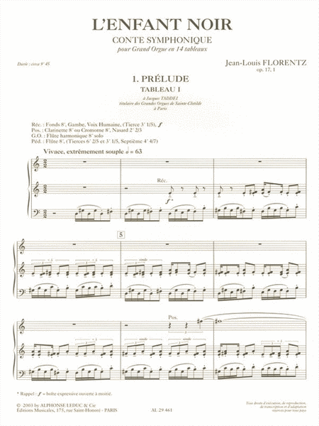 L'enfant Noir Op.17, Tableau 1: Prelude (organ)