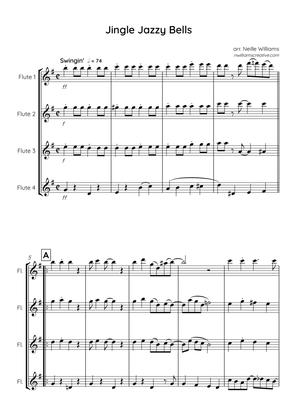 Book cover for Jingle Jazzy Bells (flute quartet)