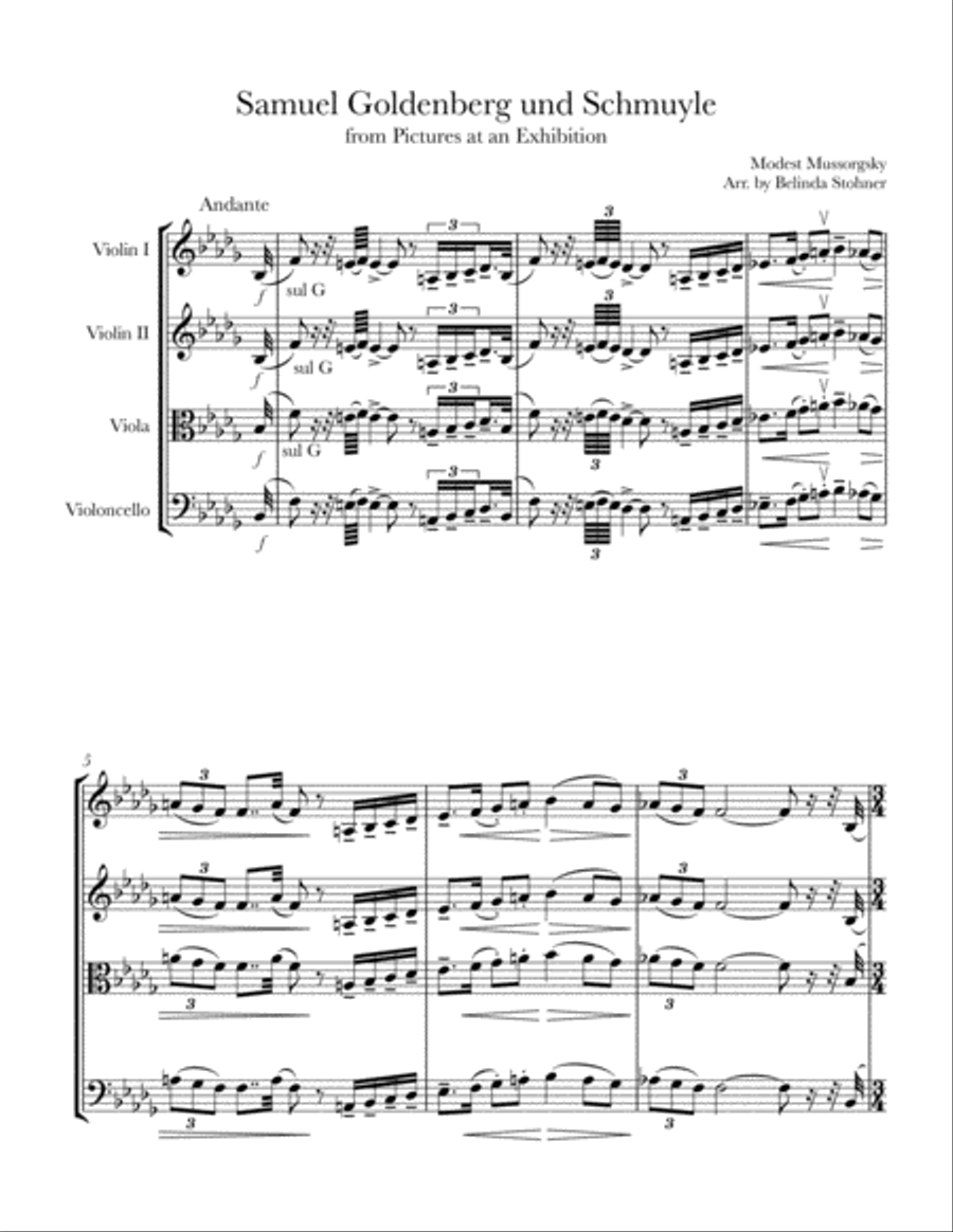 Samuel Goldenberg & Schmuyle from Pictures at an Exhibition - String Quartet String Quartet scores gallery preview page 1