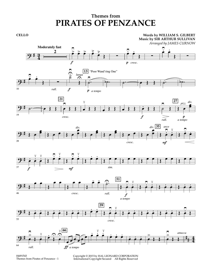 Themes from Pirates of Penzance - Cello Orchestra scores gallery preview page 1