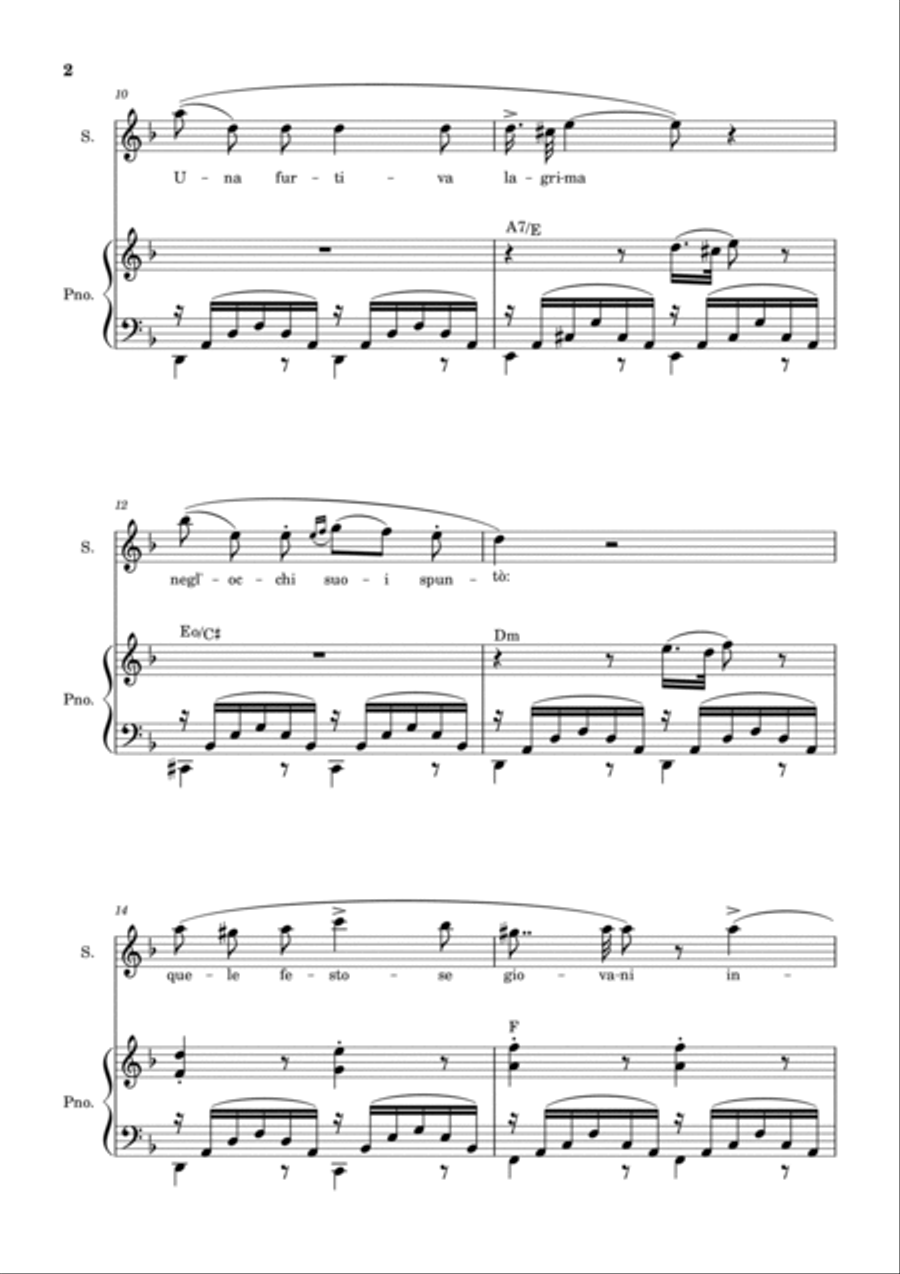 Una Furtiva Lagrima (Soprano in Dm) Piano, Vocal, Guitar scores gallery preview page 2