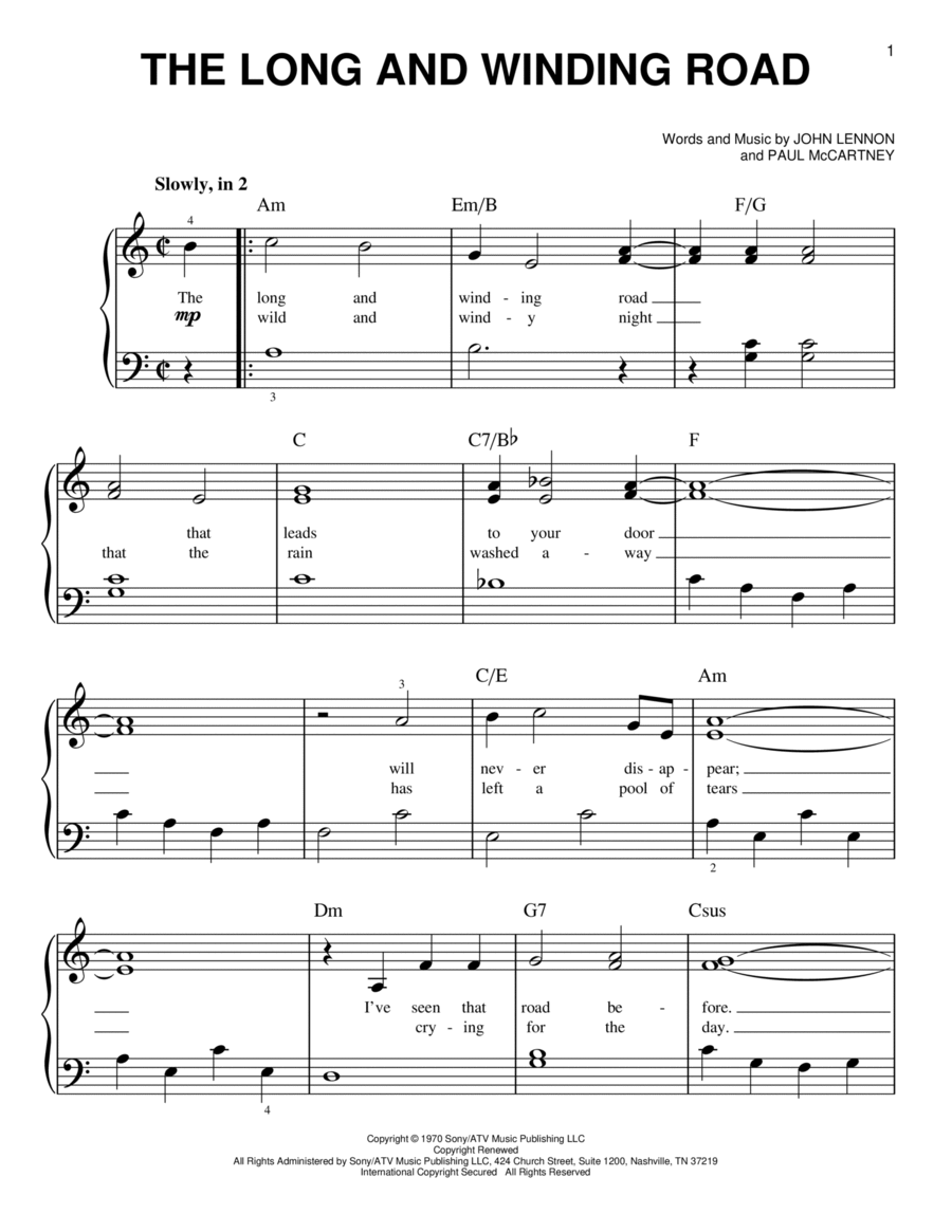 The Long And Winding Road Easy Piano scores gallery preview page 1