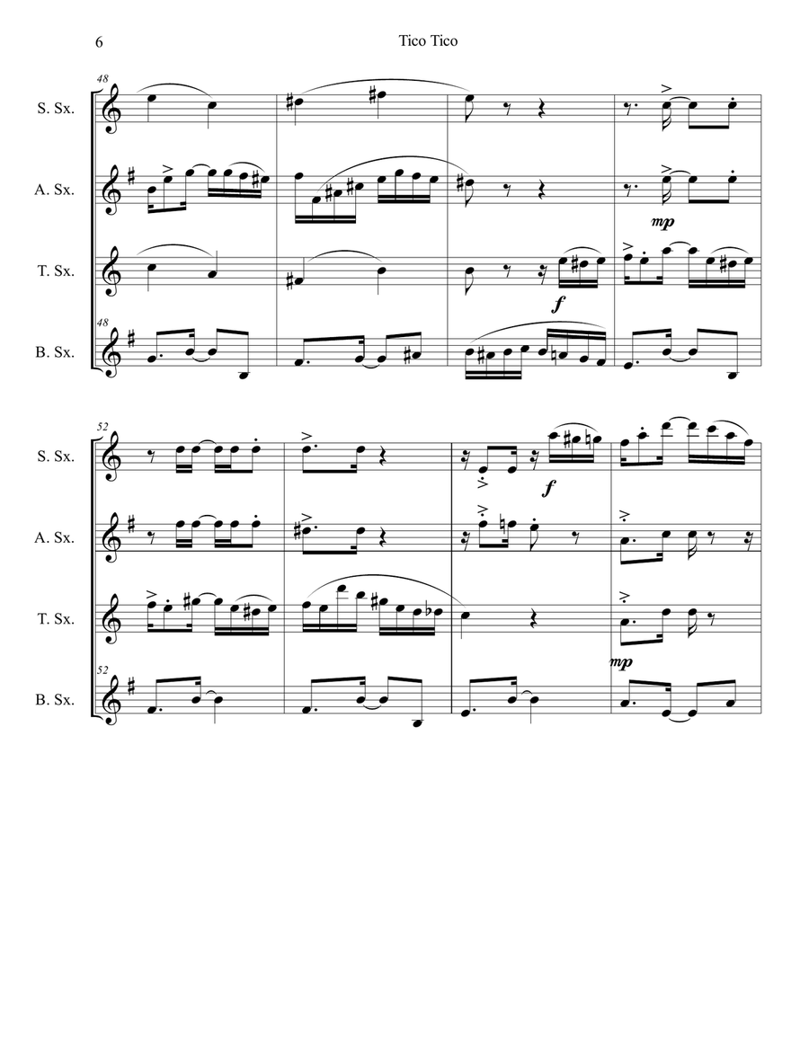 TICO TICO - Sax Quartet Saxophone Quartet scores gallery preview page 6