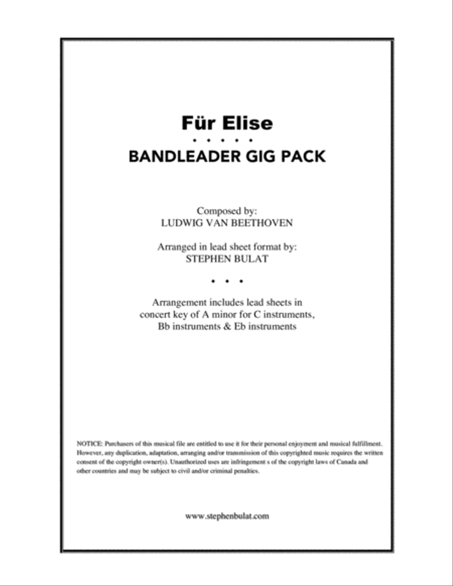 Für Elise (Beethoven) - Bandleader Gig Pack: Lead sheet for C, Bb & Eb instruments Large Ensemble scores gallery preview page 1
