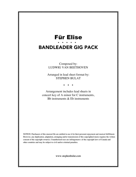 Für Elise (Beethoven) - Bandleader Gig Pack: Lead sheet for C, Bb & Eb instruments
