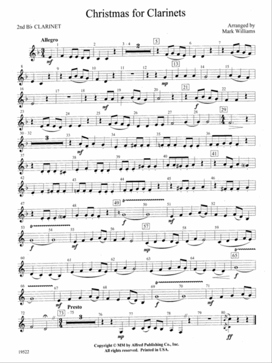 Christmas for Clarinets: 2nd B-flat Clarinet Concert Band scores gallery preview page 1