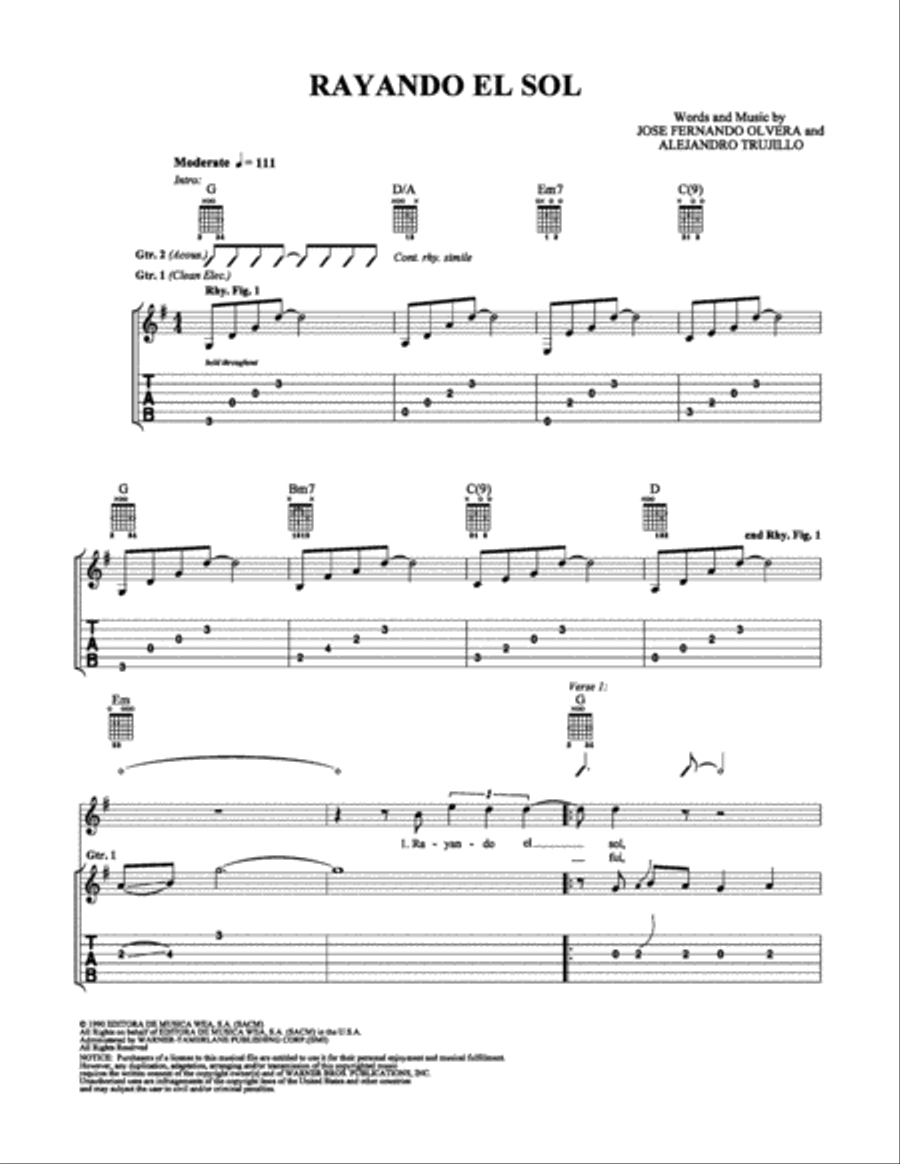 Rayando el Sol Electric Guitar scores gallery preview page 1