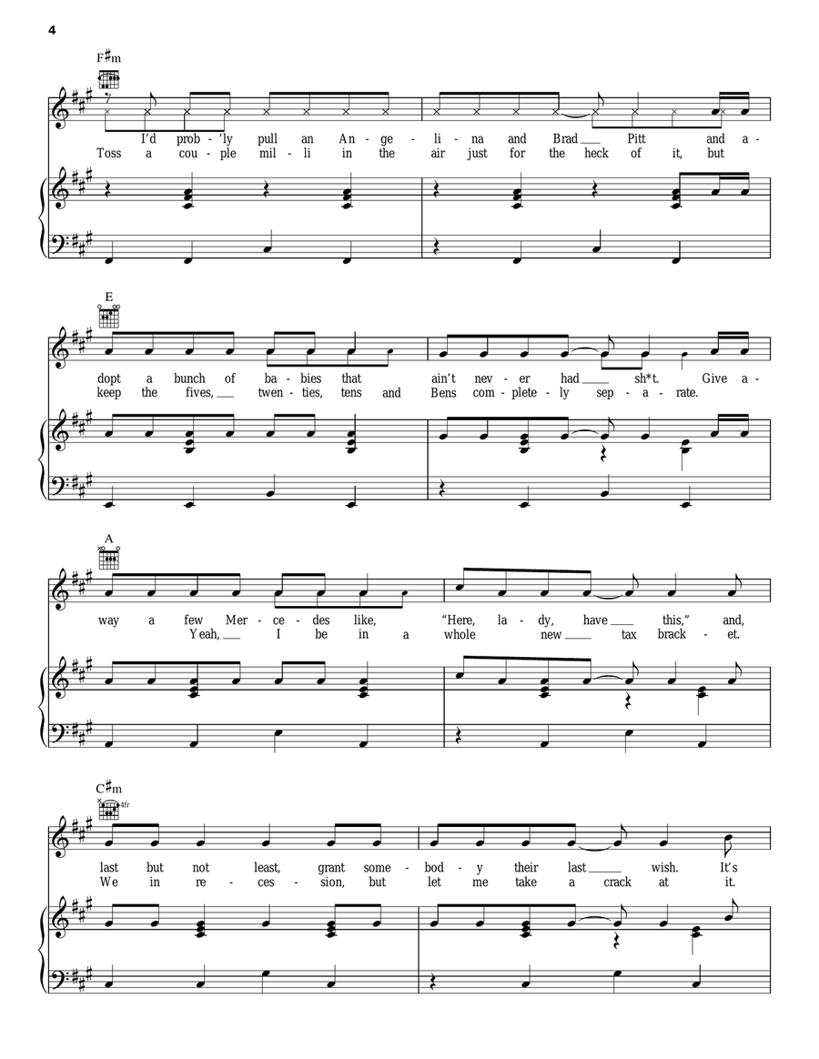 Billionaire Piano, Vocal, Guitar scores gallery preview page 4