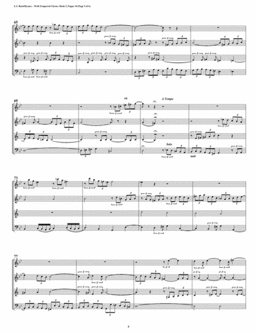 Fugue 10 from Well-Tempered Clavier, Book 2 (Woodwind Quartet) image number null