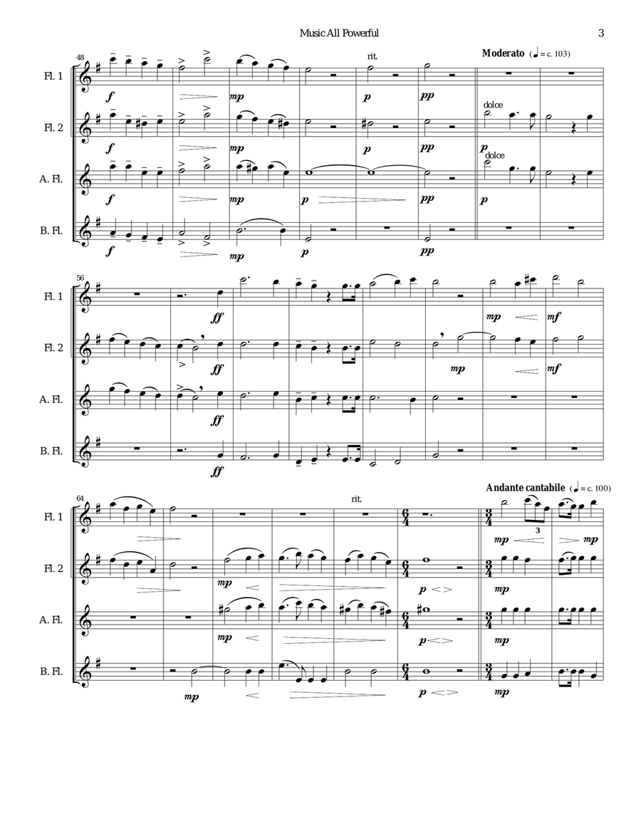 Music all powerful for flute quartet Flute Quartet scores gallery preview page 3
