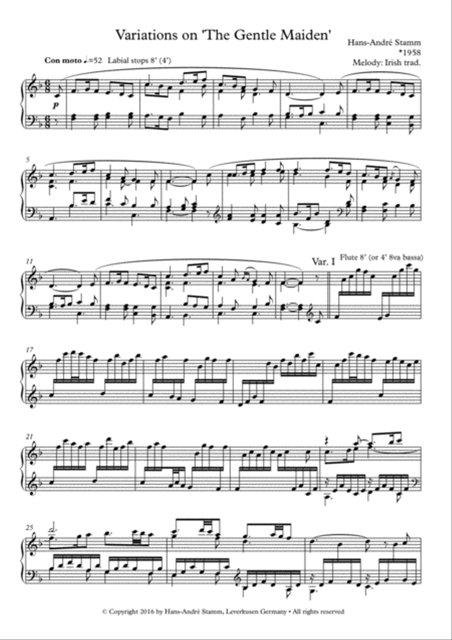 Variations on 'The Gentle Maiden' (Irish Folksong) for organ Organ Solo scores gallery preview page 2