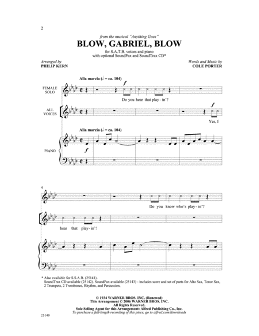 Blow, Gabriel, Blow (from Anything Goes) 4-Part scores gallery preview page 2