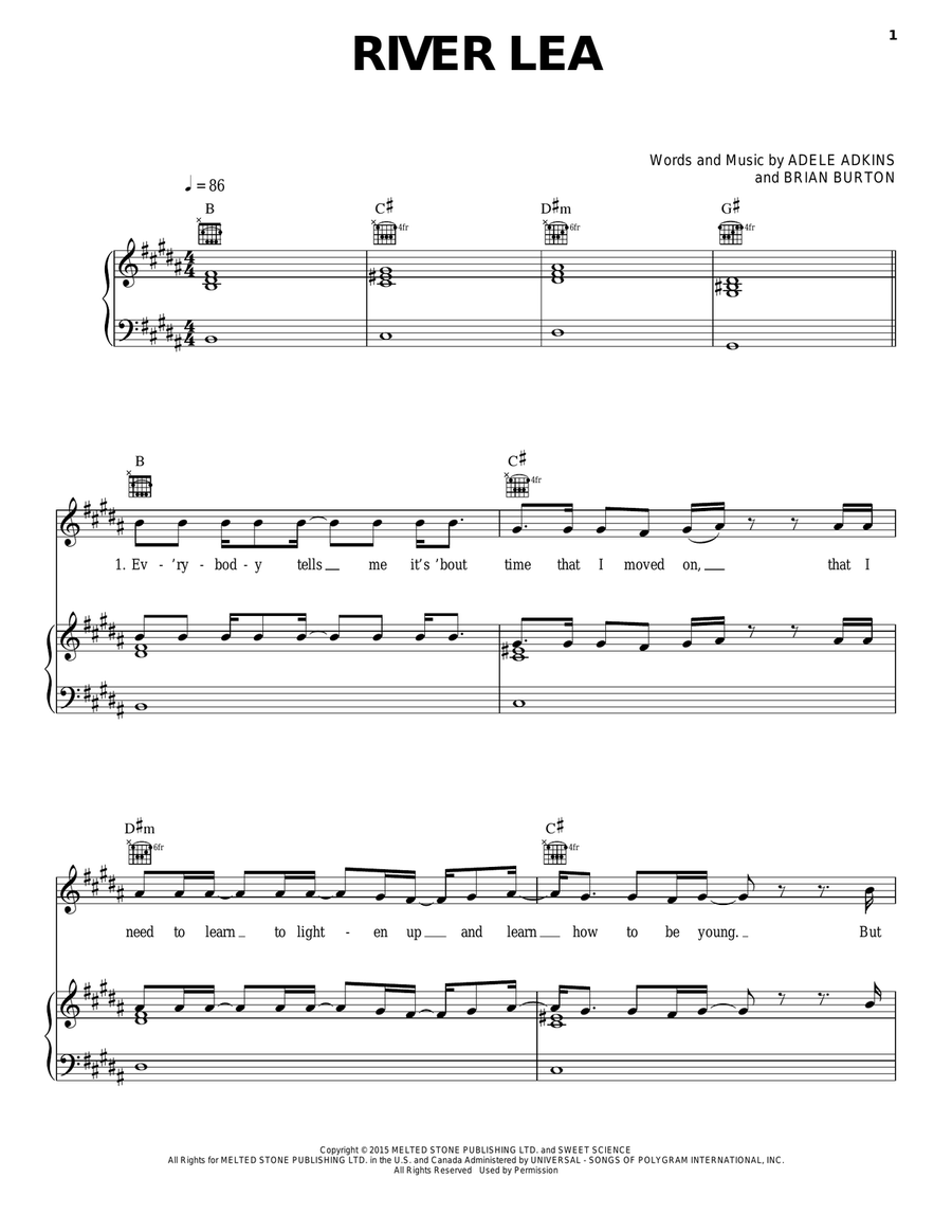 River Lea River Lea Piano, Vocal, Guitar scores gallery preview page 1
