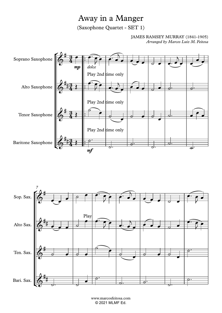 Away in a Manger - Saxophone Quartet (SET 1) Saxophone Quartet scores gallery preview page 3