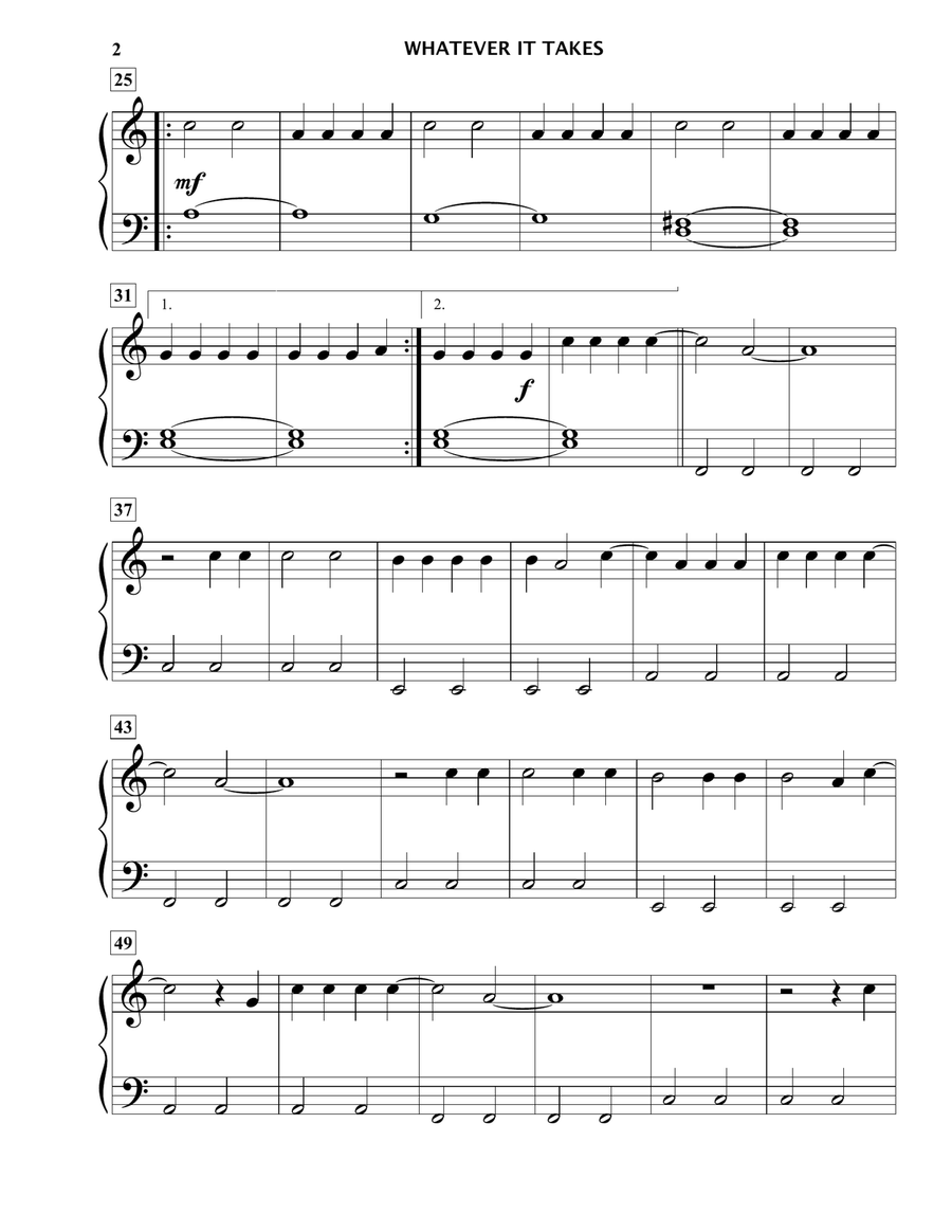 Whatever It Takes Easy Piano scores gallery preview page 2