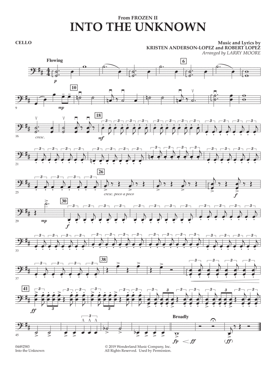 Into the Unknown (from Frozen II) (arr. Larry Moore) - Cello