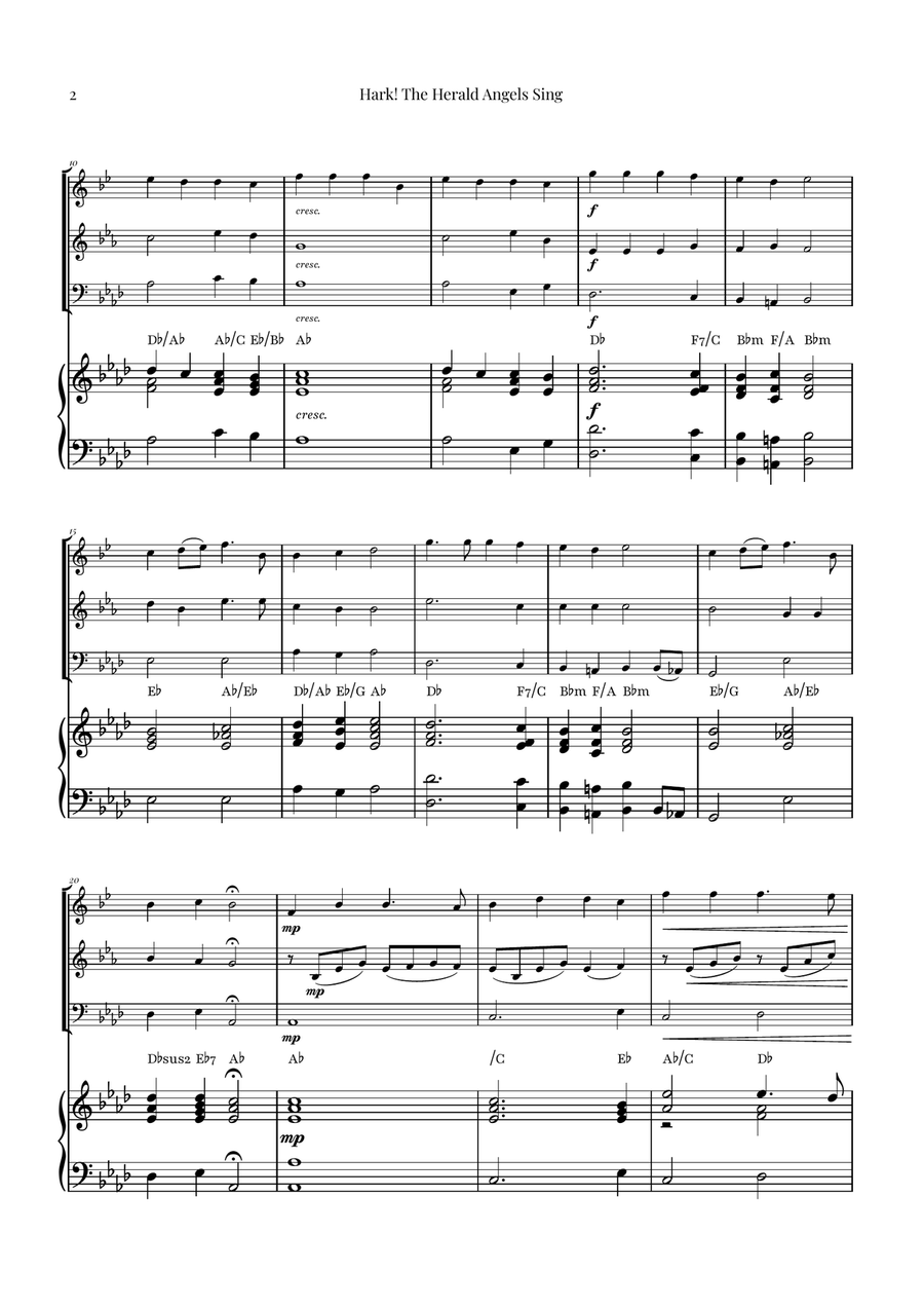 Hark! The Herald Angels Sing Trio Arrangement | Christmas Carol Sheet Music Brass Trio scores gallery preview page 2