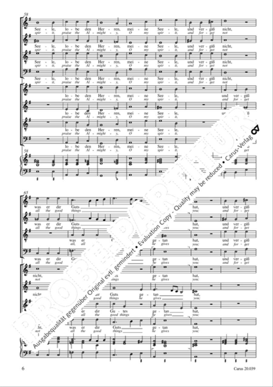 Praise the Almighty, O my spirit (Lobe den Herren, meine Seele) 4-Part scores gallery preview page 7
