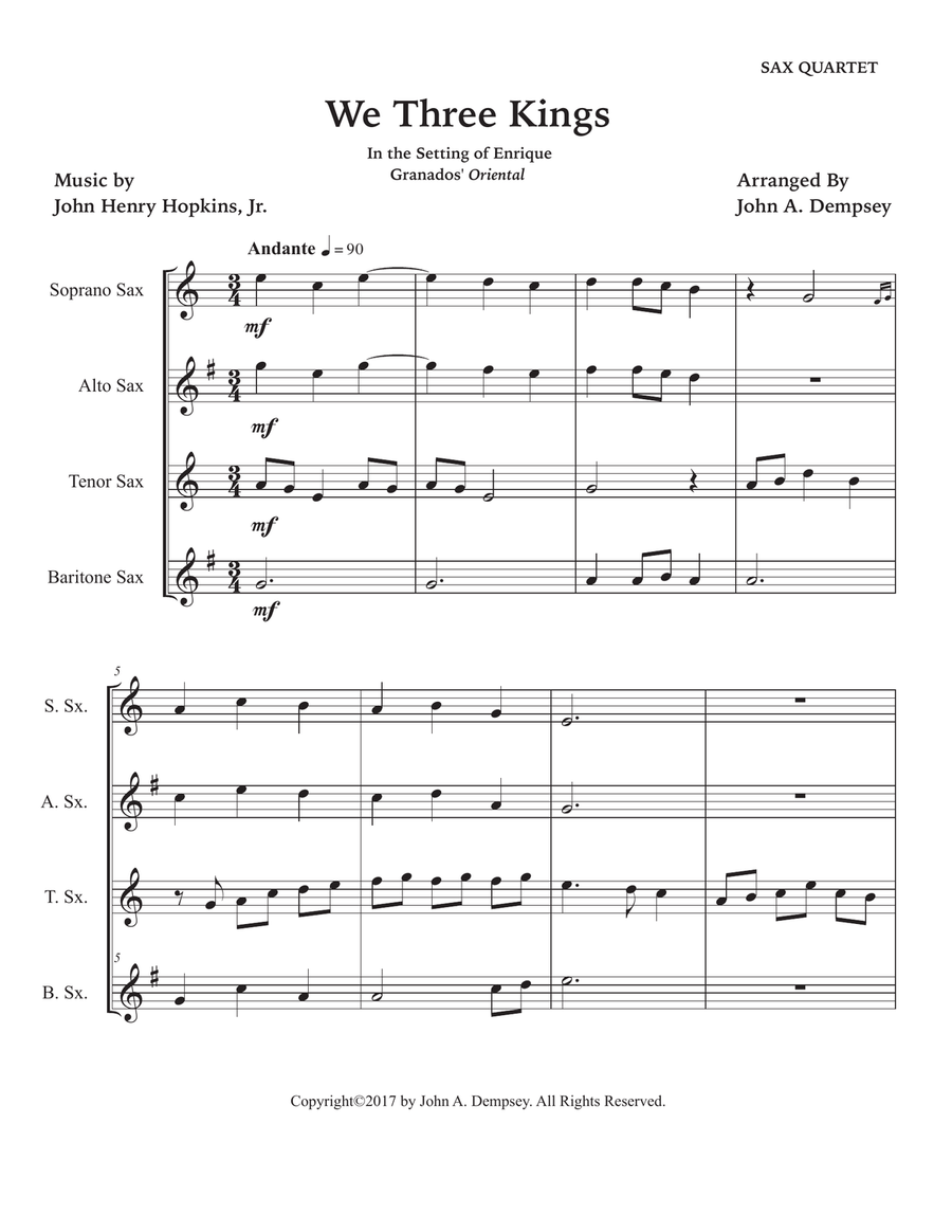 We Three Kings (Sax Quartet: SATB) Saxophone Quartet scores gallery preview page 5