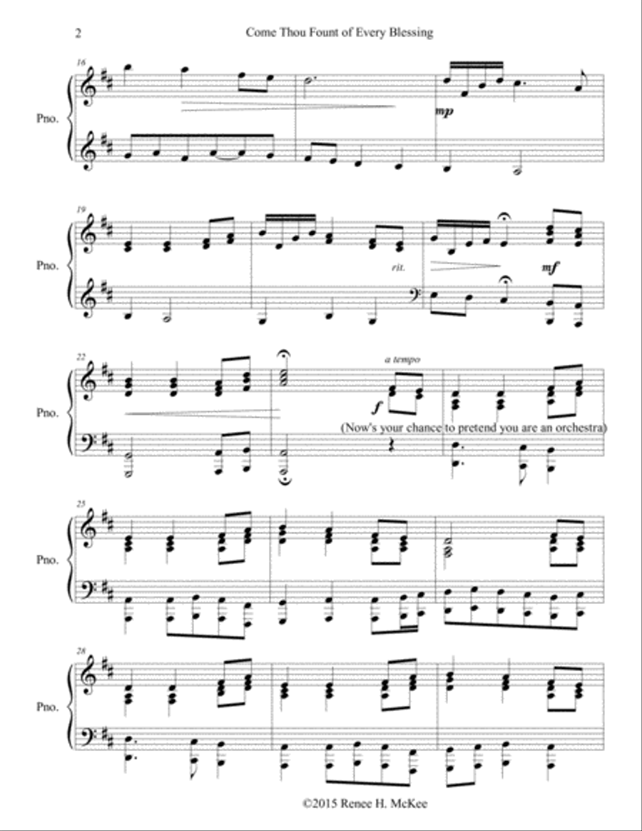 Come Thou Fount of Every Blessing Piano Solo scores gallery preview page 2