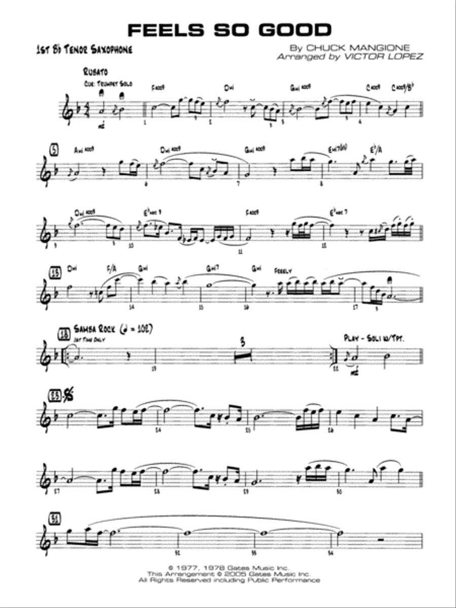 Feels So Good: B-flat Tenor Saxophone Jazz Ensemble scores gallery preview page 1