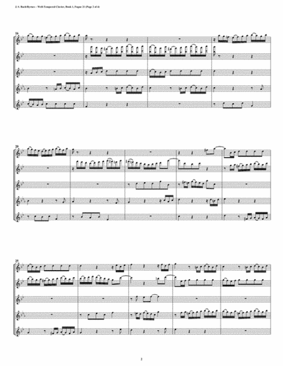Fugue 21 from Well-Tempered Clavier, Book 1 (Flute Quintet) image number null