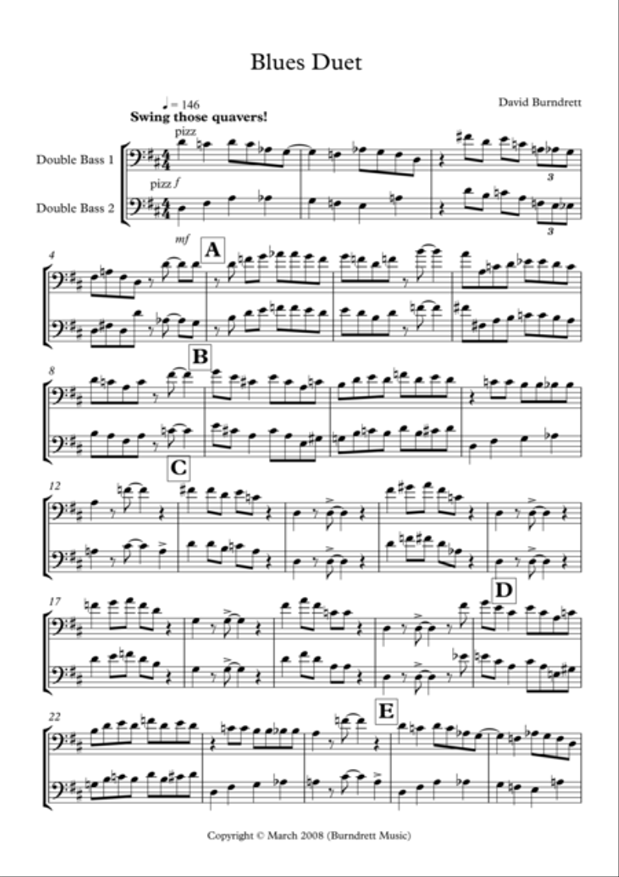 Blues Duet for Double Bass String Duet scores gallery preview page 1