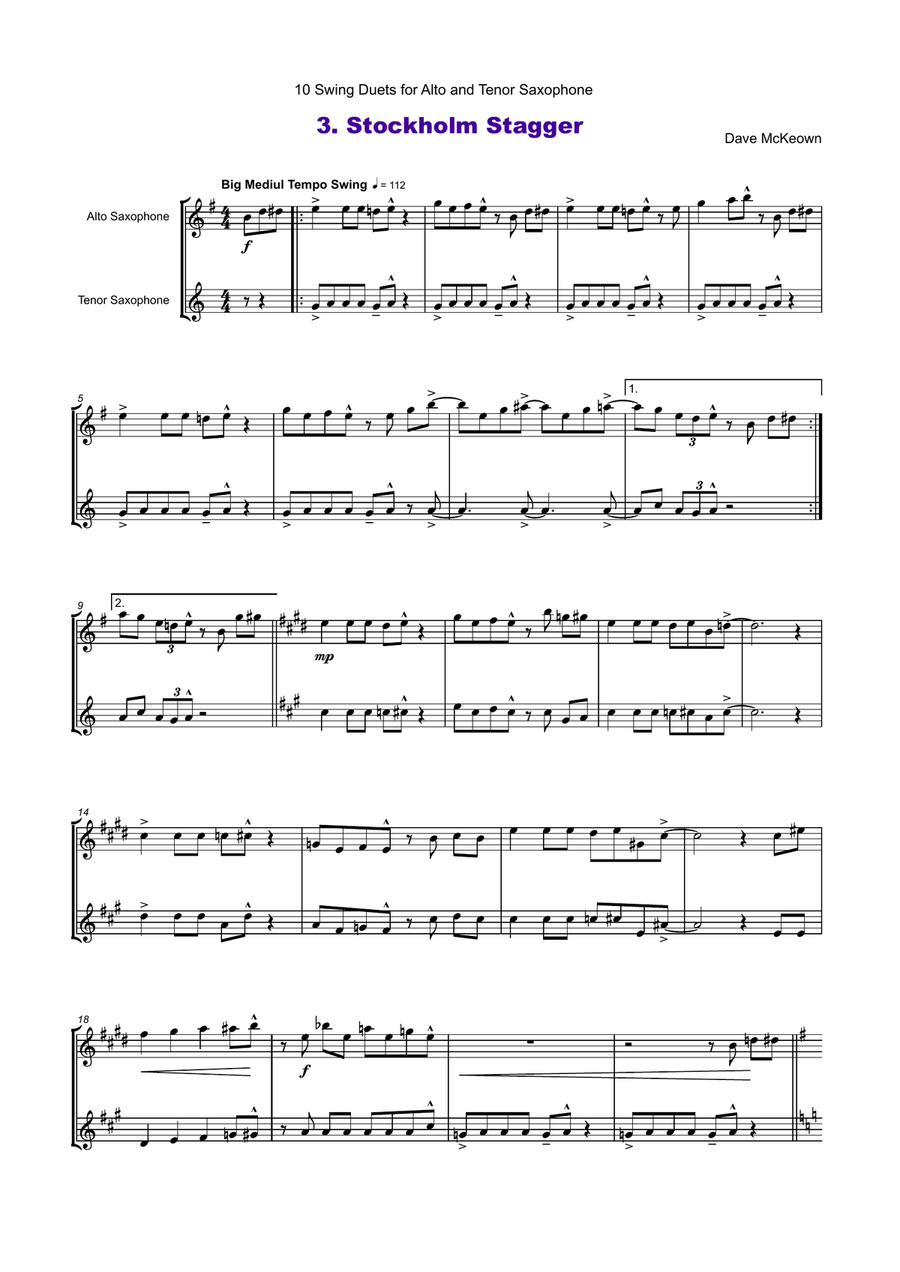 10 Swing Duets for Alto and Tenor Saxophone Woodwind Duet scores gallery preview page 4