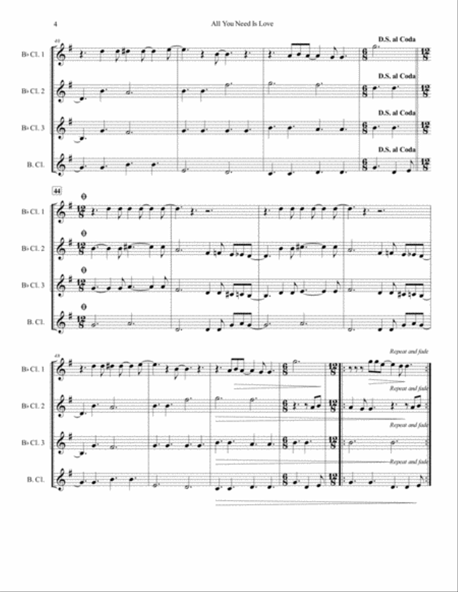 All You Need Is Love Woodwind Quartet scores gallery preview page 5