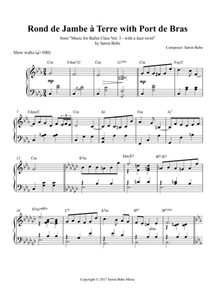 Rond de Jambe à Terre with Port de Bras - Sheet Music for Ballet Class - from "Music for Ballet Class Vol.3 - with a Jazz twist" by Søren Bebe image number null