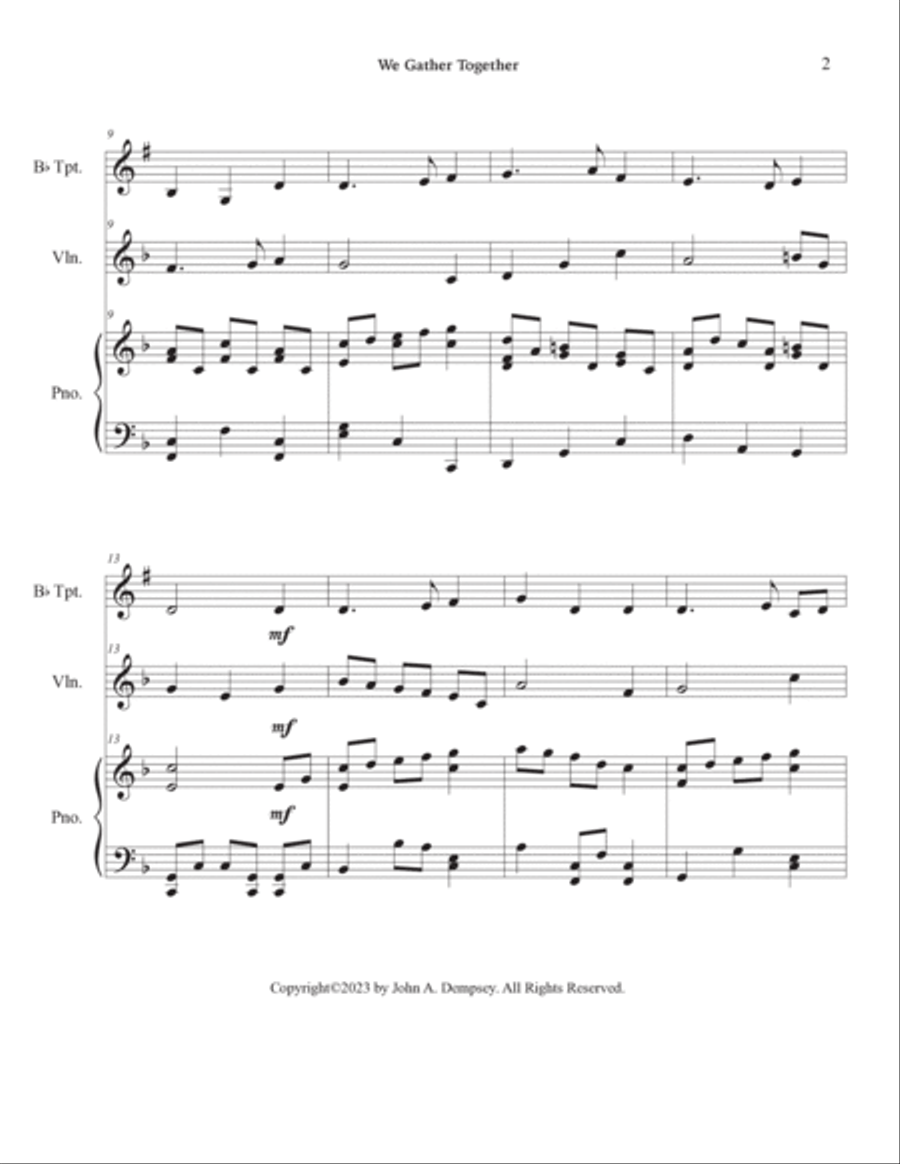 We Gather Together (Trio for Trumpet, Violin and Piano) Trumpet scores gallery preview page 6