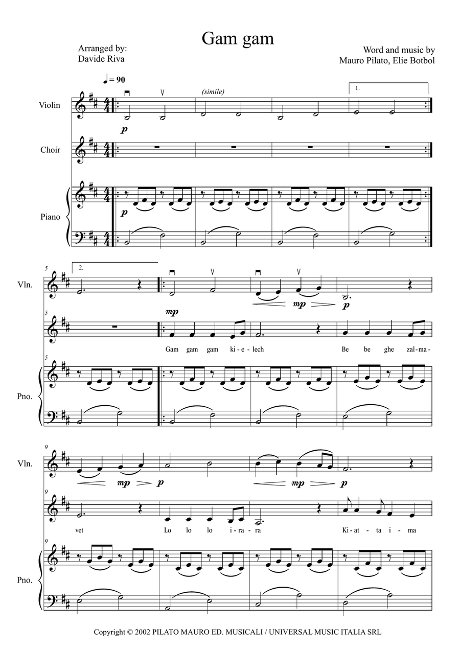 Gam Gam Unison Choir scores gallery preview page 1