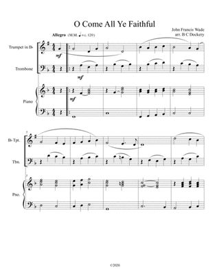 Book cover for O Come All Ye Faithful (trumpet and trombone duet) with optional piano accompaniment