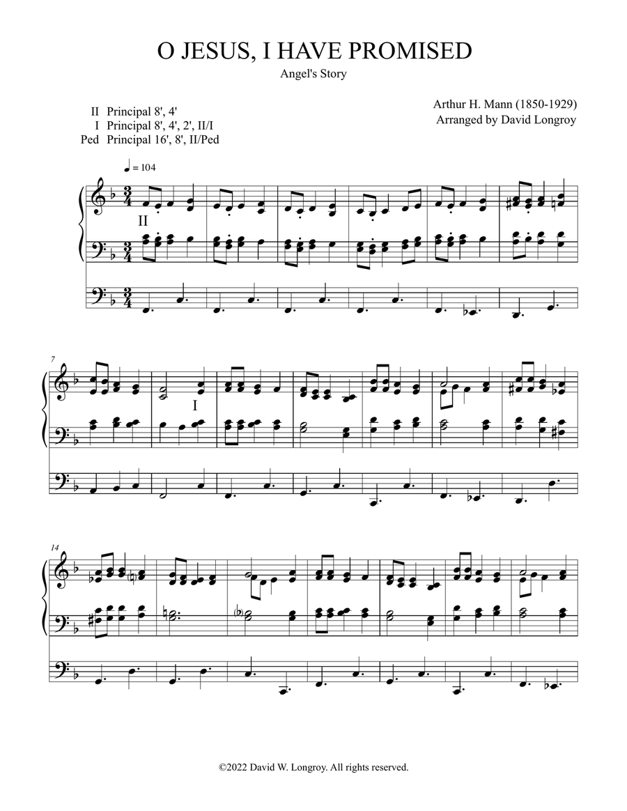 O Jesus, I Have Promised (Angel's Story) Organ Solo scores gallery preview page 1
