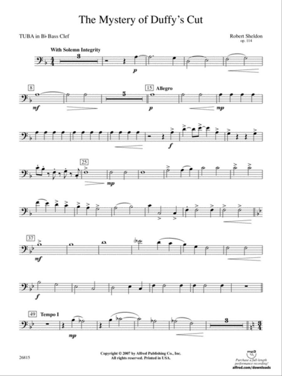 The Mystery of Duffy's Cut: (World Part) B-flat Tuba B.C. Concert Band scores gallery preview page 1