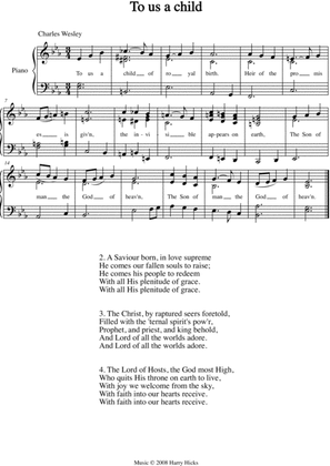 To us a child. A new tune to a wonderful Wesley hymn.