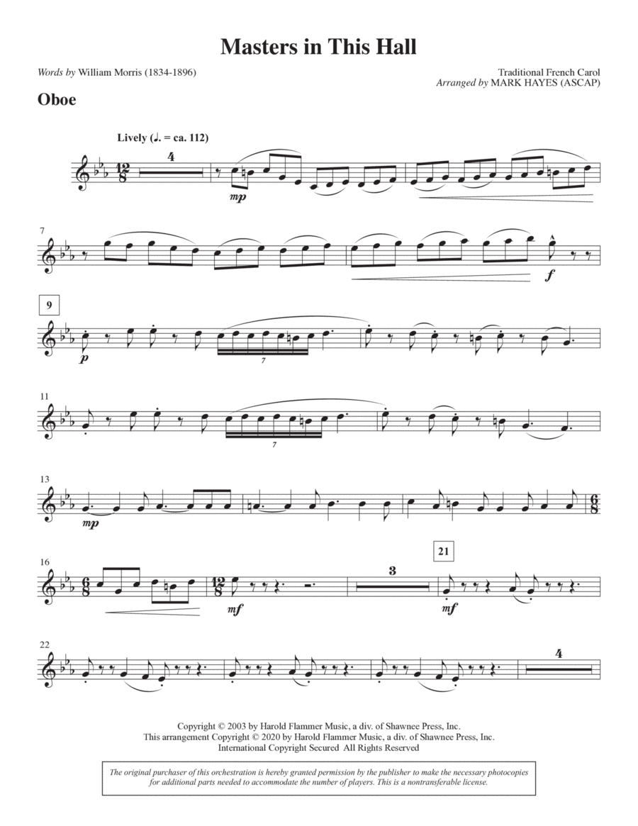 Masters in This Hall (arr. Mark Hayes) - Oboe
