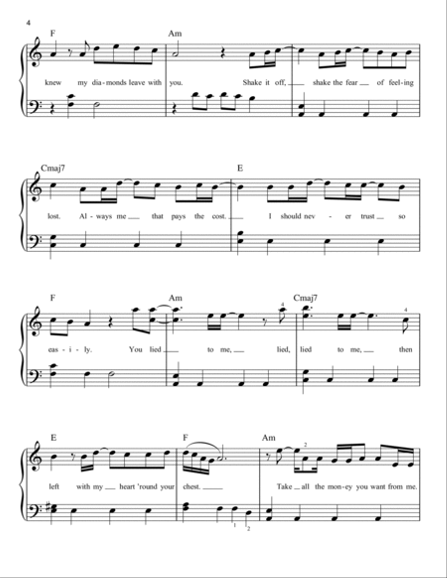 Diamonds Easy Piano scores gallery preview page 4