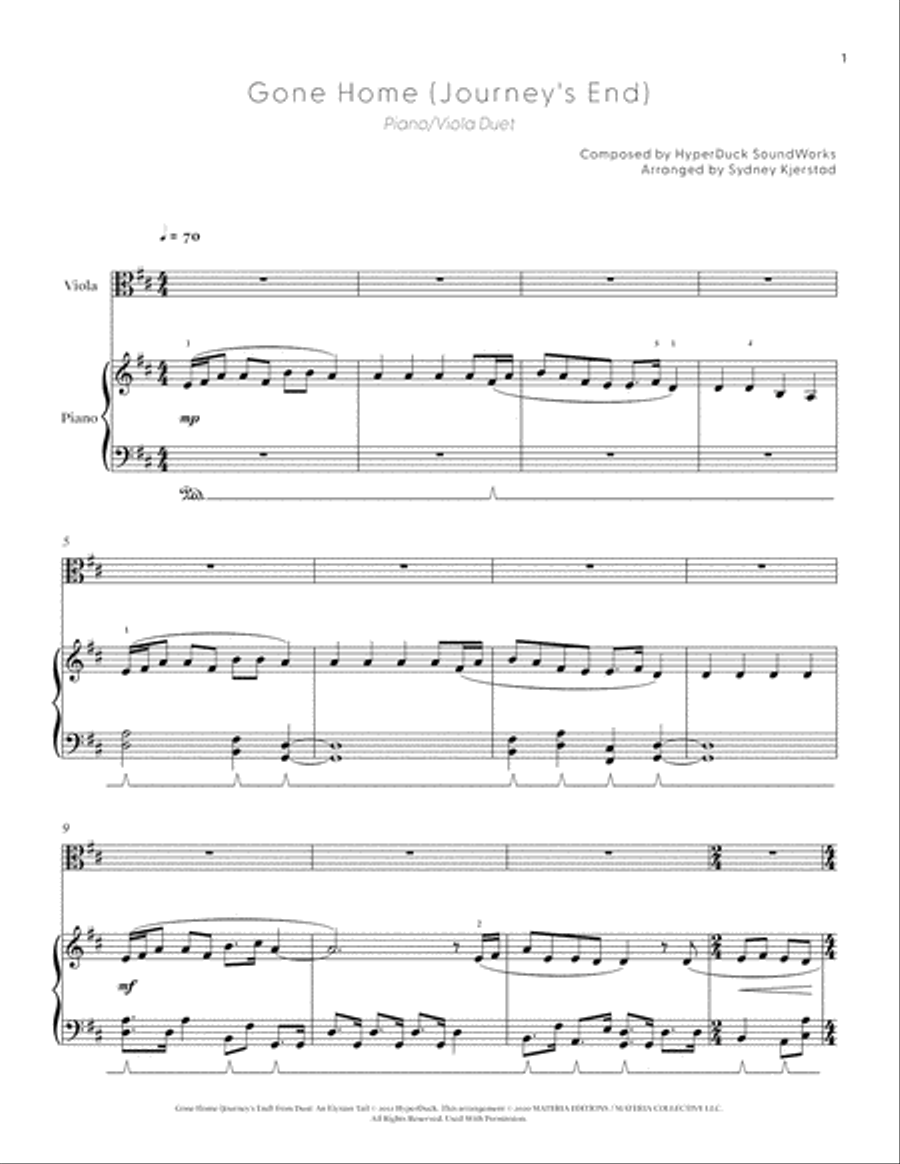 Gone Home (Journey's End) (piano + viola) - Dust: An Elysian Tail (Piano Selections) Viola scores gallery preview page 3